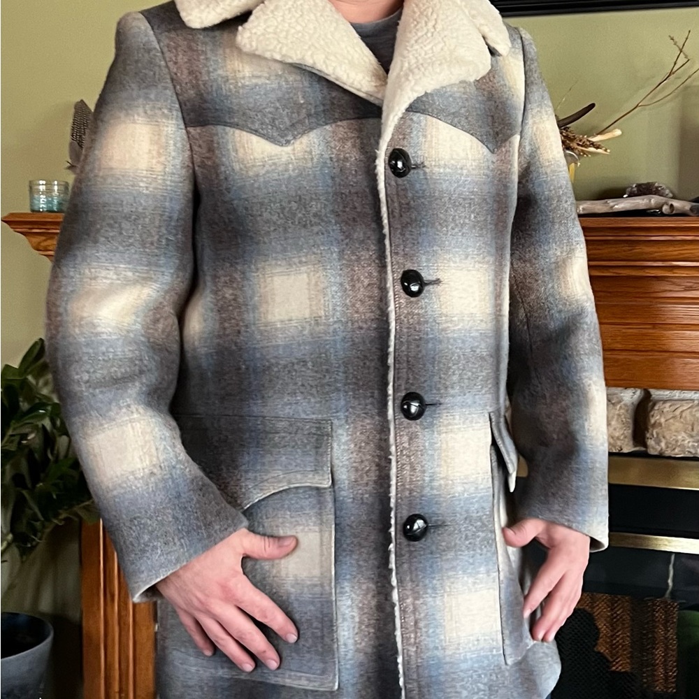 60’s Pendleton High Grade Western Wear Wool Plaid Coat, Shearling Collar